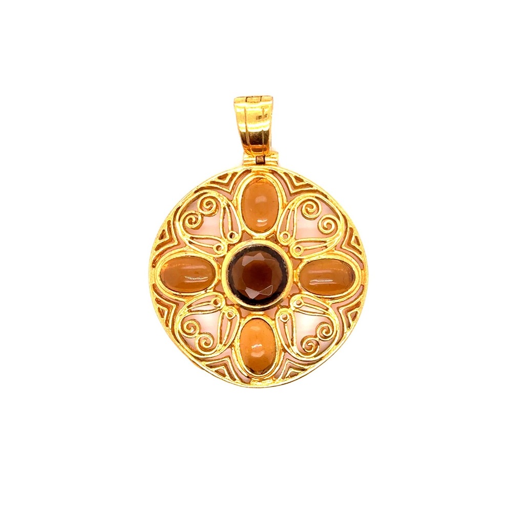 MMA Metropolitan Museum of Art Gold Tone Filigree Smoky Stone Medallion Pendant